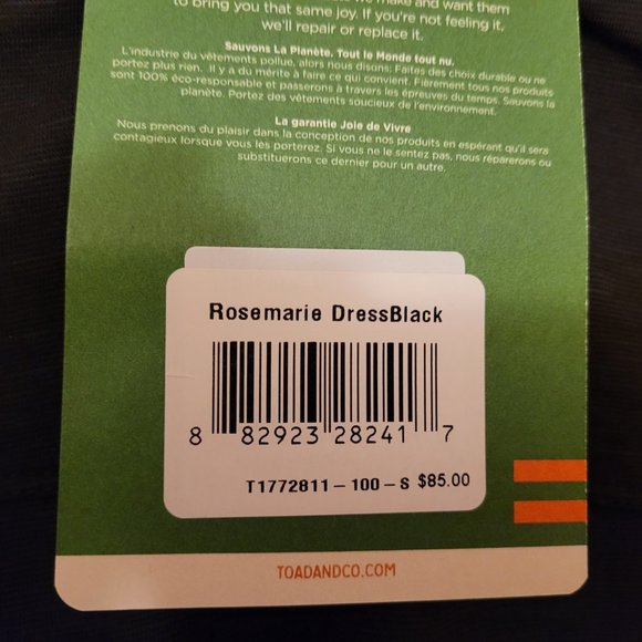 NWT Toad&Co Rosemarie Dress, Black, Size Small - Picture 6 of 6